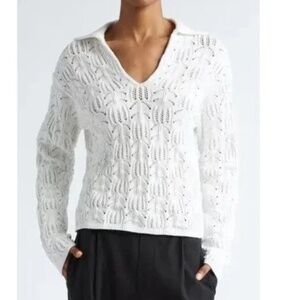 NEW! Vince Baja Pointelle Knit Sweater Cotton Blend Optic White Sz Small - $365